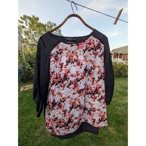 Apt. 9 Women's XL Floral Print 3/4 Sleeve Blouse Top Black‎ Career Casual